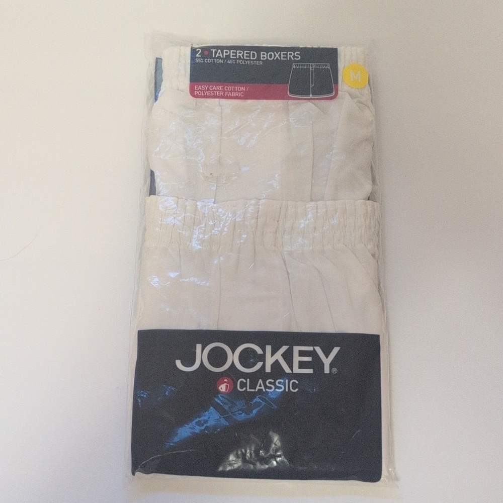 New Vintage Jockey Classic Tapered Boxers, White, 2 Pack, Cotton Blend, Size 34